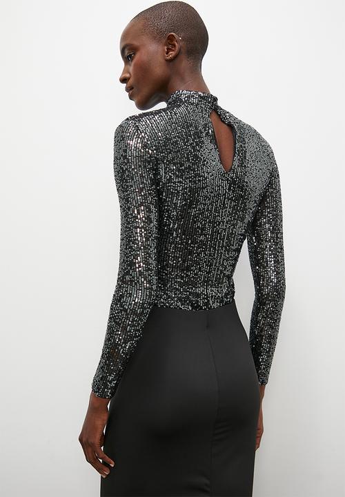 Superbalist - Metallic sequinned turtleneck bodysuit -  black oil grey 