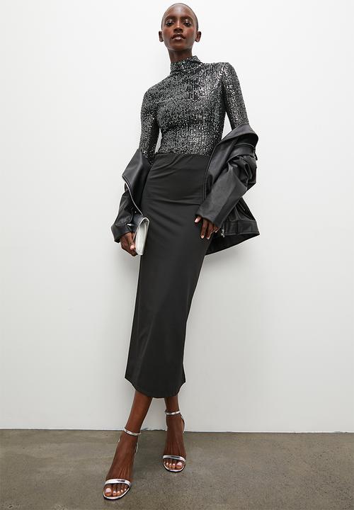 Superbalist - Metallic sequinned turtleneck bodysuit -  black oil grey 