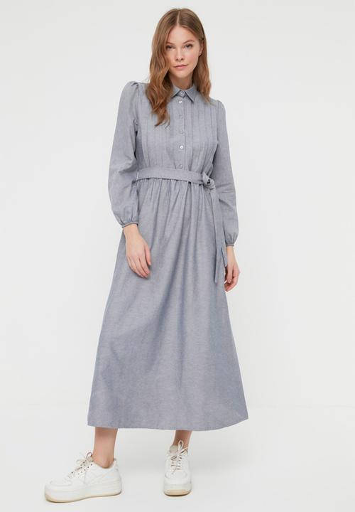 Trendyol - Modest maxi button down shirt dress - blue
