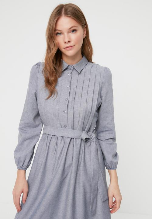Trendyol - Modest maxi button down shirt dress - blue
