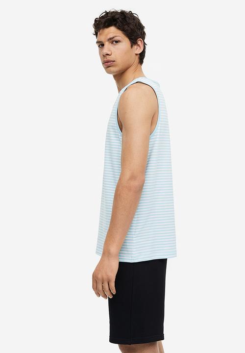 H&M - Cotton jersey vest top - light blue/striped
