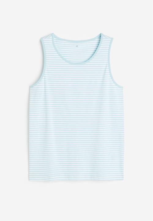H&M - Cotton jersey vest top - light blue/striped