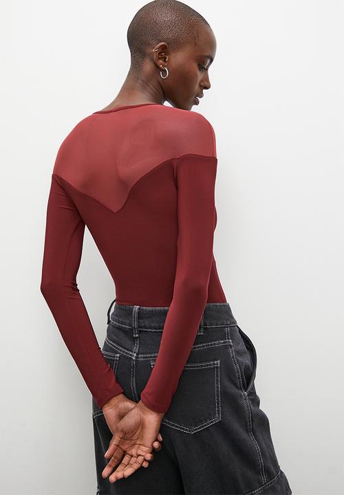 Superbalist - Sheer inset bodysuit - burgundy 