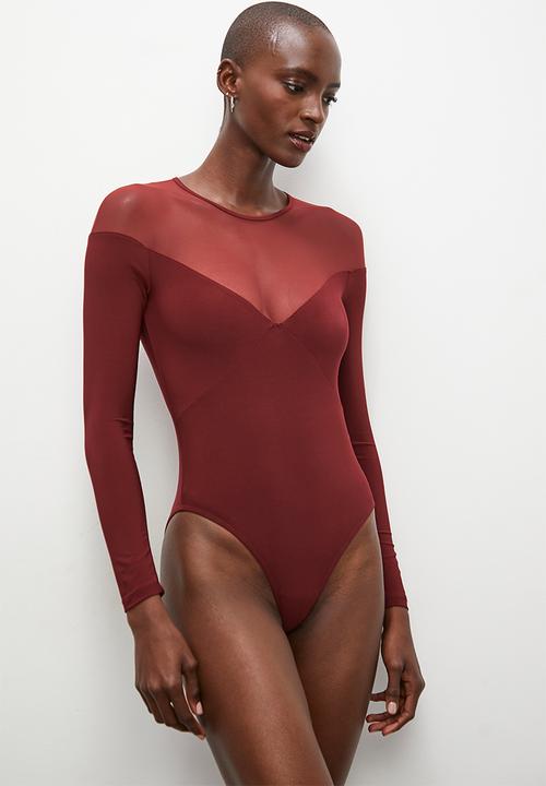 Superbalist - Sheer inset bodysuit - burgundy 