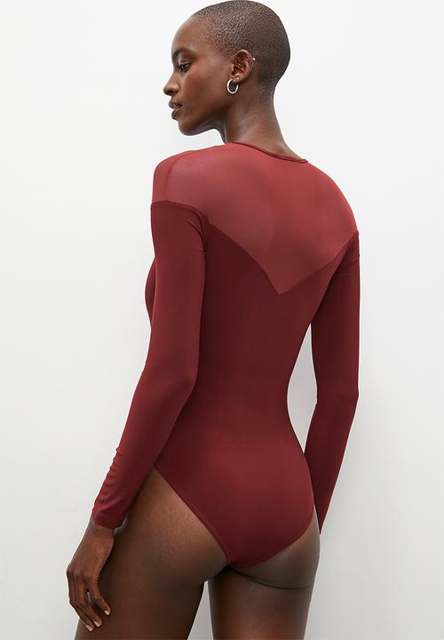 Superbalist - Sheer inset bodysuit - burgundy 