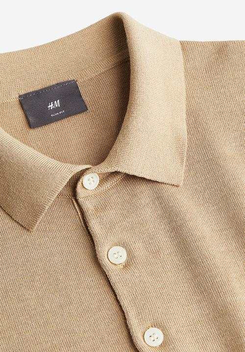 H&M - Slim fit fine-knit polo shirt - beige
