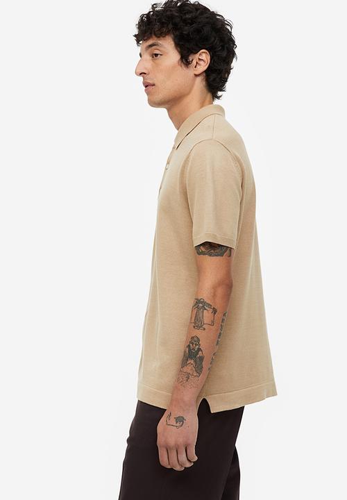 H&M - Slim fit fine-knit polo shirt - beige