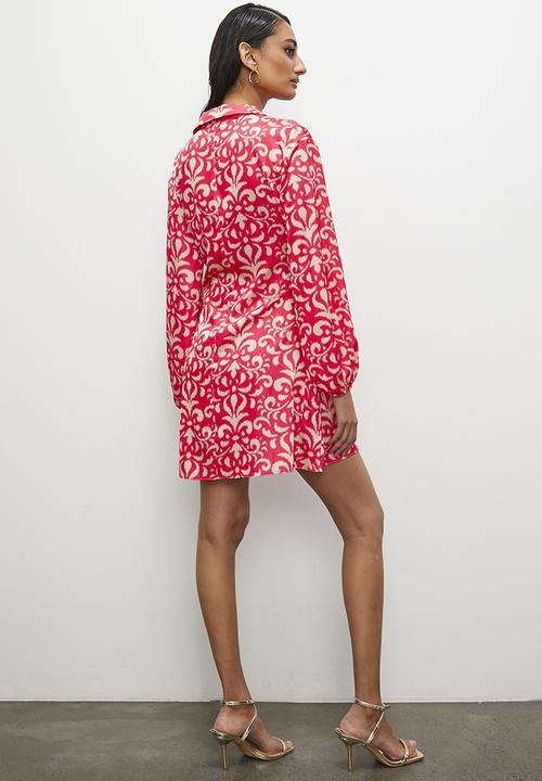 Superbalist - Satin mini shirt dress - pink interior floral