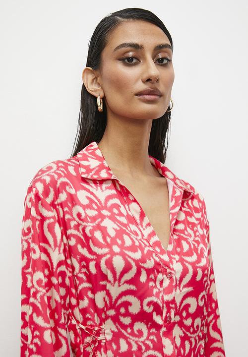 Superbalist - Satin mini shirt dress - pink interior floral
