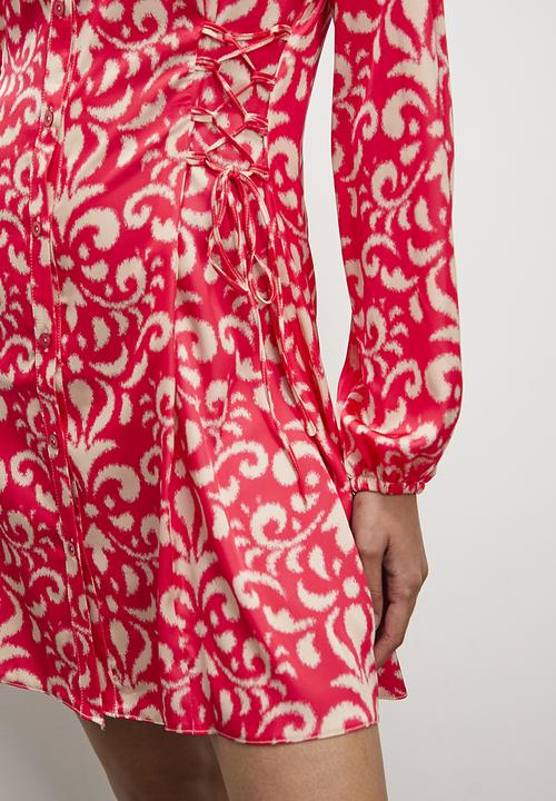 Superbalist - Satin mini shirt dress - pink interior floral