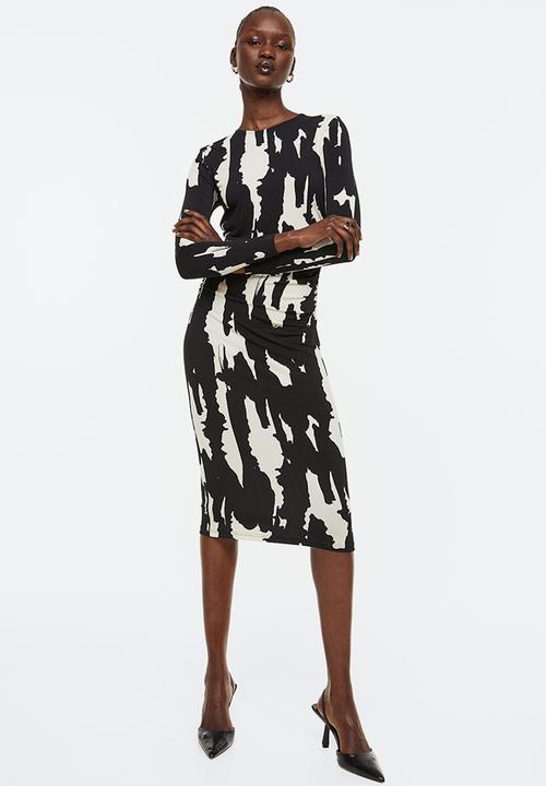 H&M - Gathered bodycon dress - black/patterned