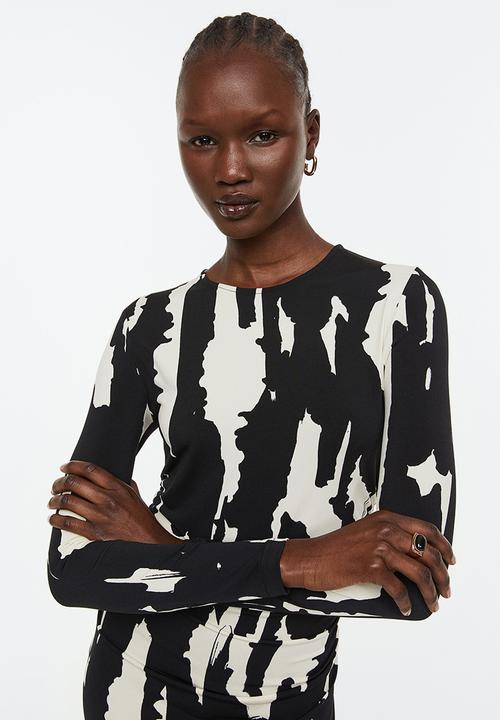 H&M - Gathered bodycon dress - black/patterned