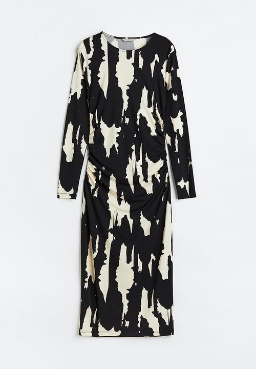 H&M - Gathered bodycon dress - black/patterned