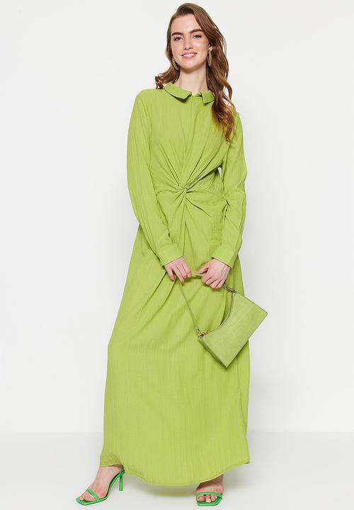 Modest twist front shift dress - light green