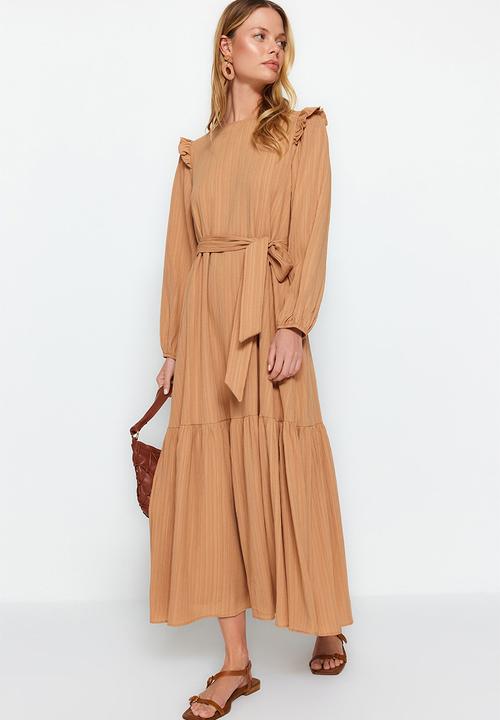 Trendyol - Modest frill long sleeve dress - beige
