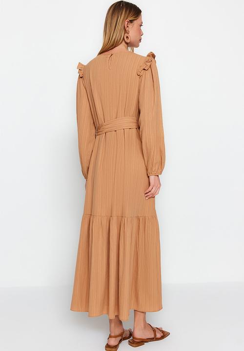 Trendyol - Modest frill long sleeve dress - beige