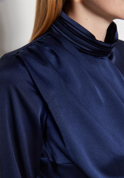 Trendyol - Modest high neck satin dress - navy