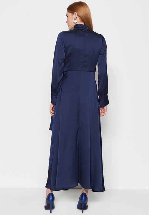 Trendyol - Modest high neck satin dress - navy