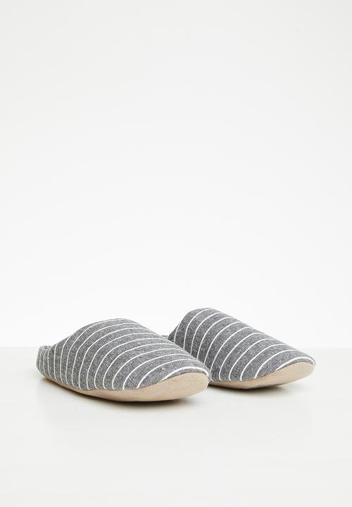 Pop Candy - Striped slippers - grey & white