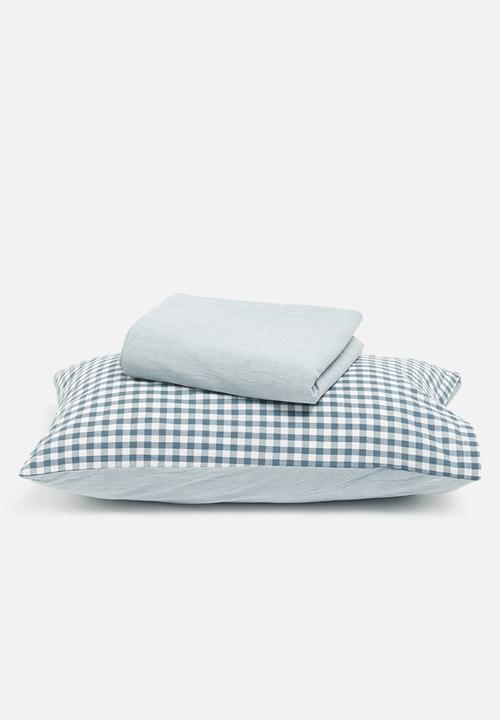 Phlo Studio - Washed cotton duvet cover set - blue check