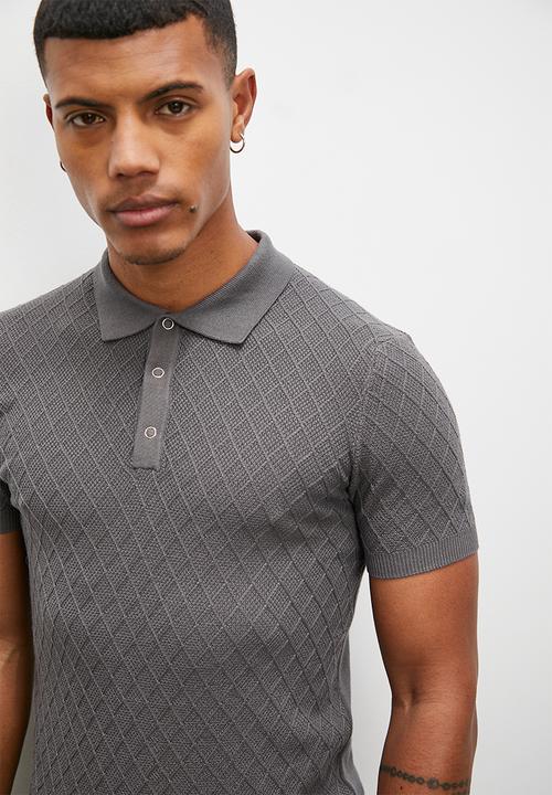 Superbalist - Jacquard s/s knit golfer - charcoal