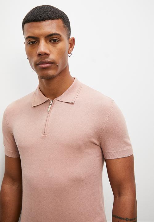 Superbalist - Slim fit zip s/s knit golfer - blush