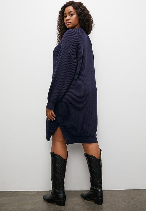Blake - Crew neck midi knitwear dress - navy