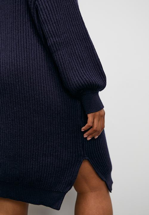 Blake - Crew neck midi knitwear dress - navy