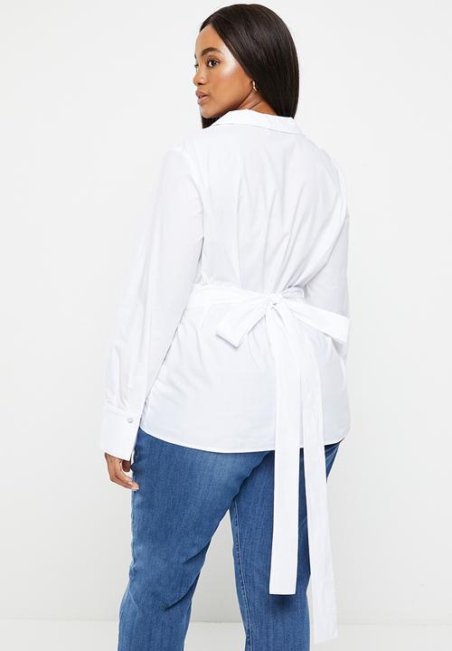 Me&B - Plus collared wrap shirt - white