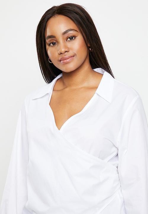 Me&B - Plus collared wrap shirt - white