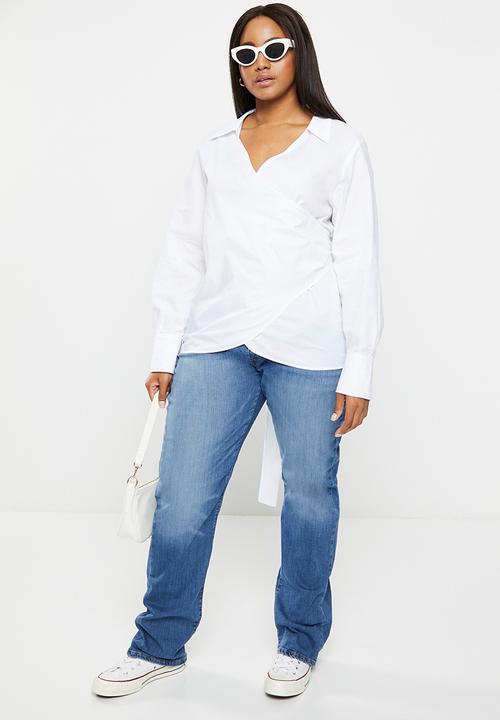 Me&B - Plus collared wrap shirt - white