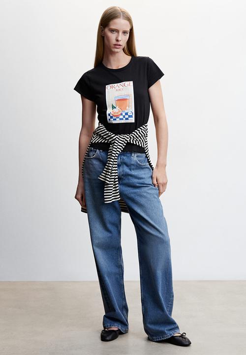 MANGO - T-shirt dine - black
