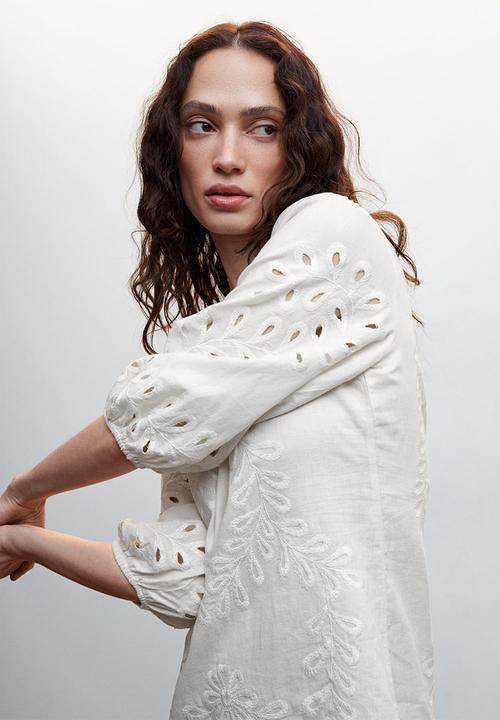 MANGO - Dress embro - ecru