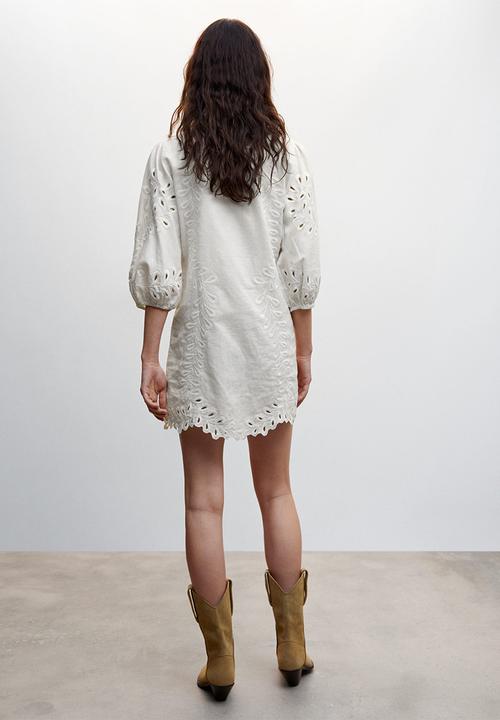 MANGO - Dress embro - ecru