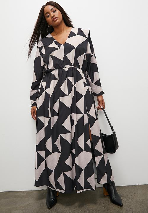 Superbalist - Extended shoulder volume midi dress - grey & black