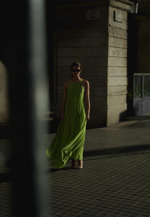 MANGO - Dress yellow - bright green