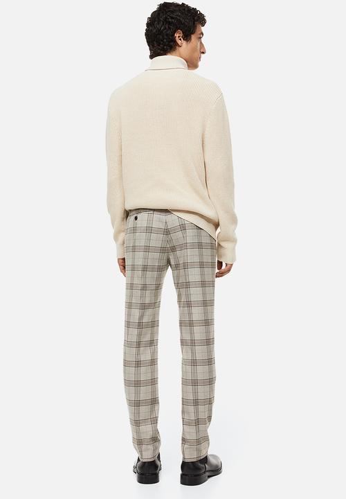 H&M - Slim fit trousers - beige checked 