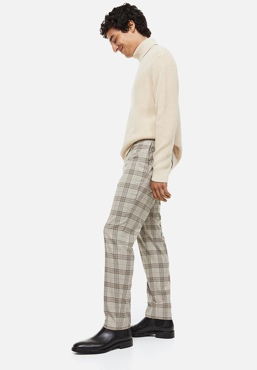 H&M - Slim fit trousers - beige checked 