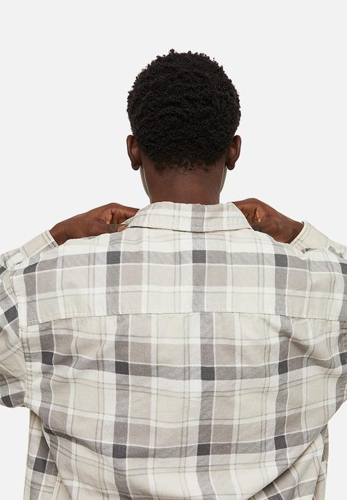H&M - Relaxed fit corduroy shirt - light grey checked 