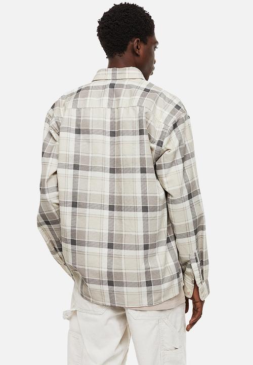 H&M - Relaxed fit corduroy shirt - light grey checked 