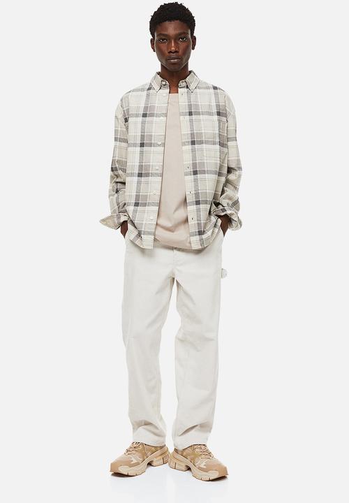 H&M - Relaxed fit corduroy shirt - light grey checked 