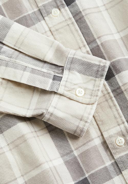 H&M - Relaxed fit corduroy shirt - light grey checked 