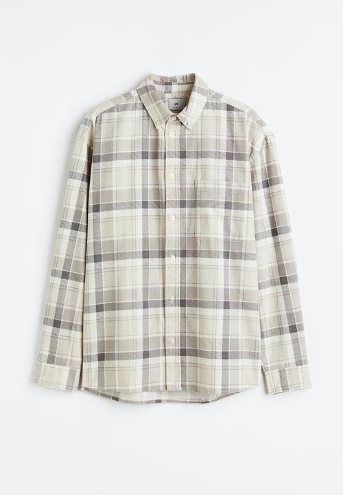 H&M - Relaxed fit corduroy shirt - light grey checked 