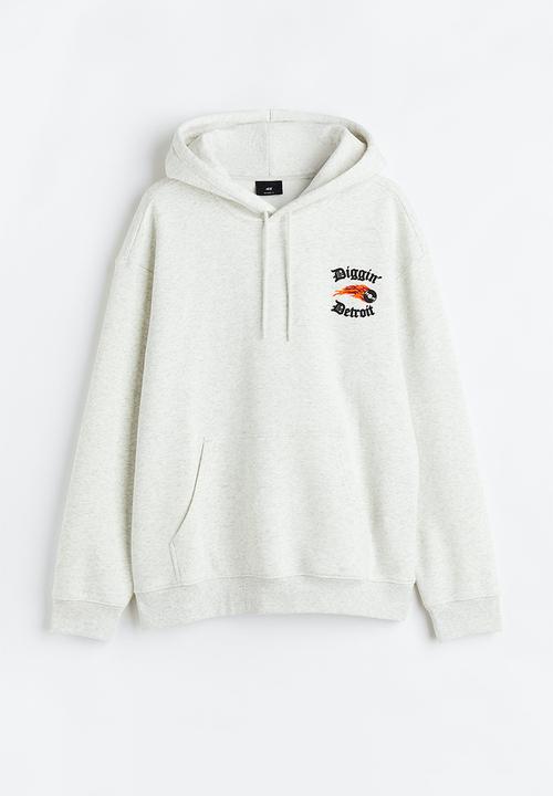 H&M - Relaxed fit printed hoodie - grey marl diggin' detroit 