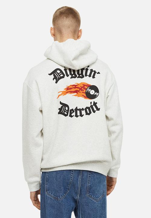 H&M - Relaxed fit printed hoodie - grey marl diggin' detroit 