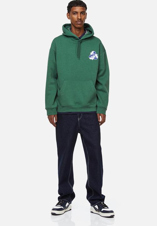 H&M - Relaxed fit printed hoodie - green earth 