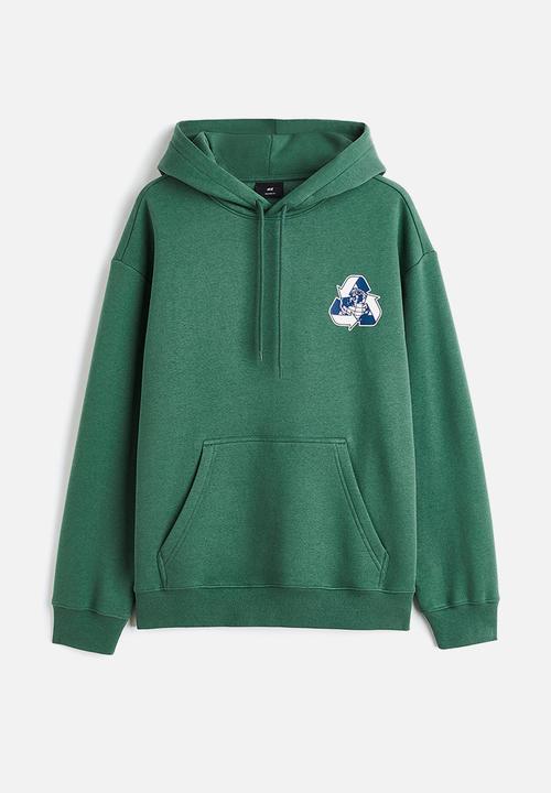 H&M - Relaxed fit printed hoodie - green earth 