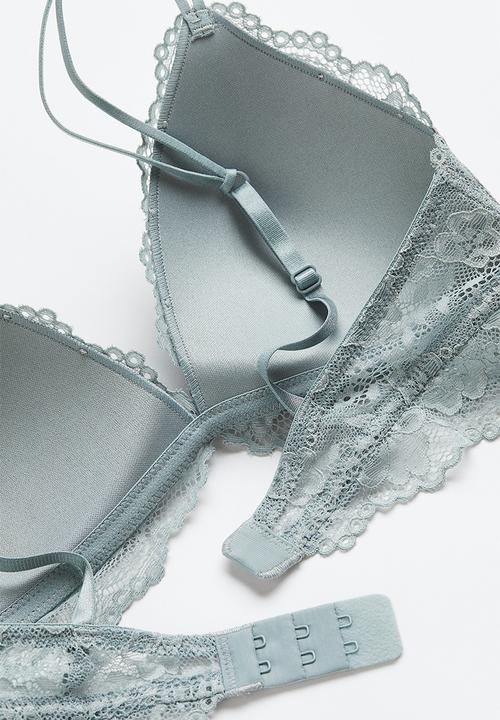 H&M - Padded underwired lace bra - light turquoise