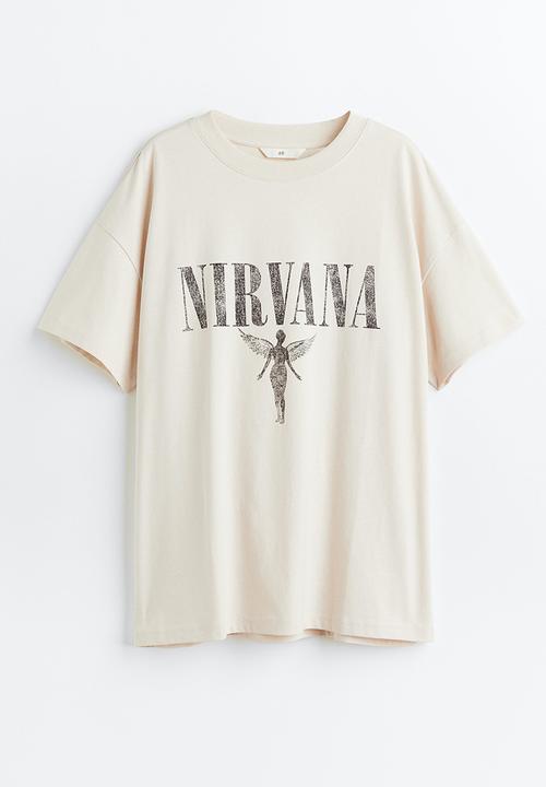 H&M - Oversized printed t-shirt - light beige/nirvana