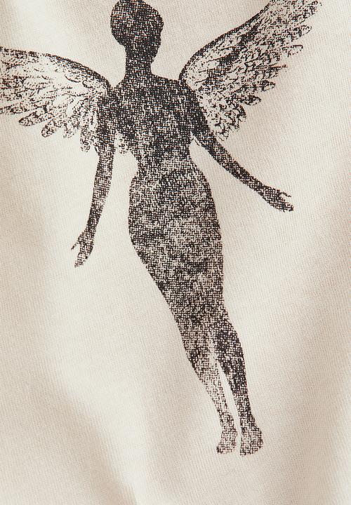 H&M - Oversized printed t-shirt - light beige/nirvana